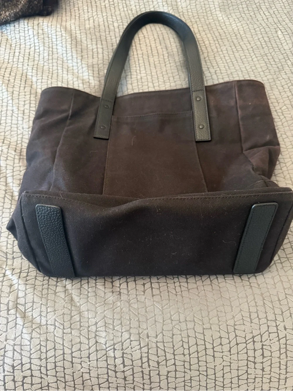 Quince Waxed Canvas Tote Bag with Black Leather Handles